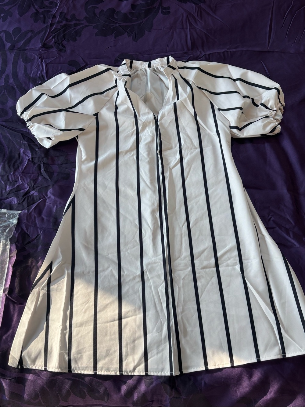Striped V-Neck A-Line Short Dress